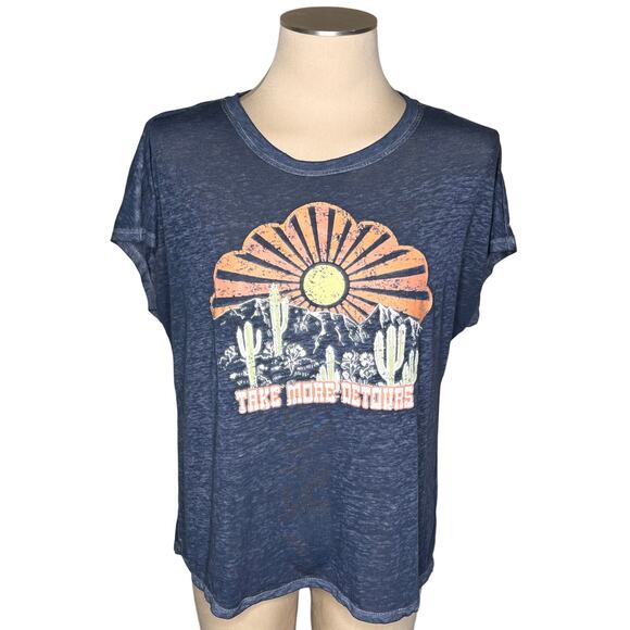 C&C California Tops - C&C California Take More Detours Graphic Tee Size Medium Blue Burnout